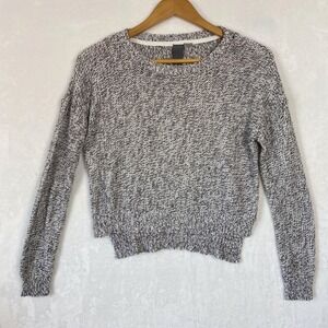 QUINN Speckled Knit Cropped Sweater Pullover Long Sleeve Women Small Black White